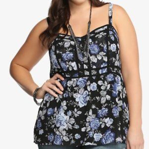 Torrid Floral Black and Blue Babydoll Tank 1X